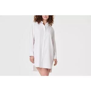 SPANX The Best Poplin Shirt Dress Classic White Mini Menswear, S